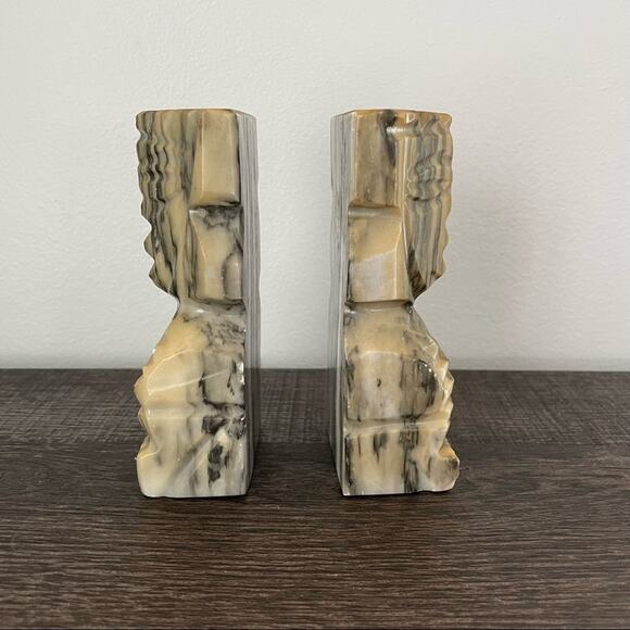 Vintage | Mayan Aztec Carved Stone Marble Bookends Tiki Books Boho MCM Decor Set - Picture 2 of 7